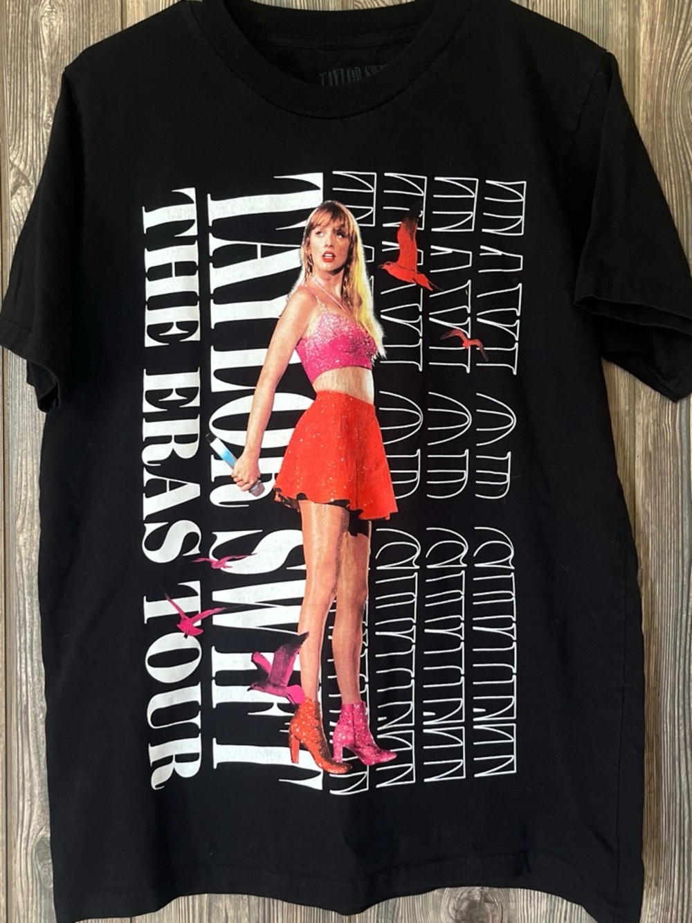 Taylor Swift Black Tee with Pink Top & Red Skirt Graphic